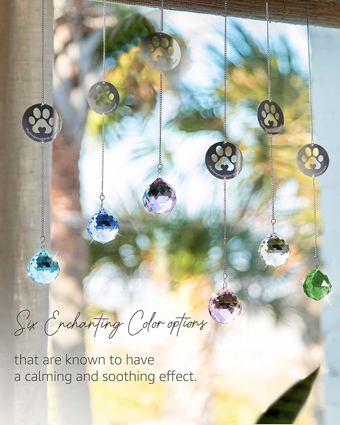 Mooncraftlogy Dog Memorial Gifts, Unique Loss of Pet Sympathy Idea, Purple Crystal Ball Rainbow Suncatcher with Paw Print for Cat or Dog Remembrance and Bereavement