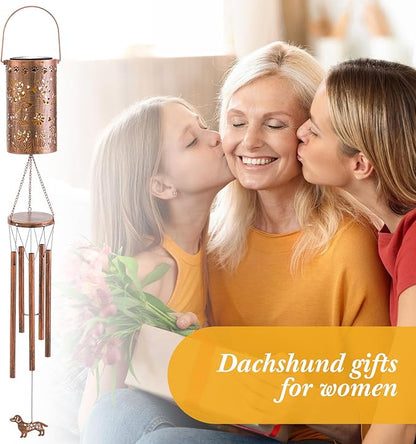 Janinka Dachshund Solar Wind Chimes for Outside, 35'' Memorial Wind Chimes Dachshund Gifts for Women Mom Grandma, Metal Decorative Solar Lantern Windchimes Outdoors Unique Gifts for Garden Decor