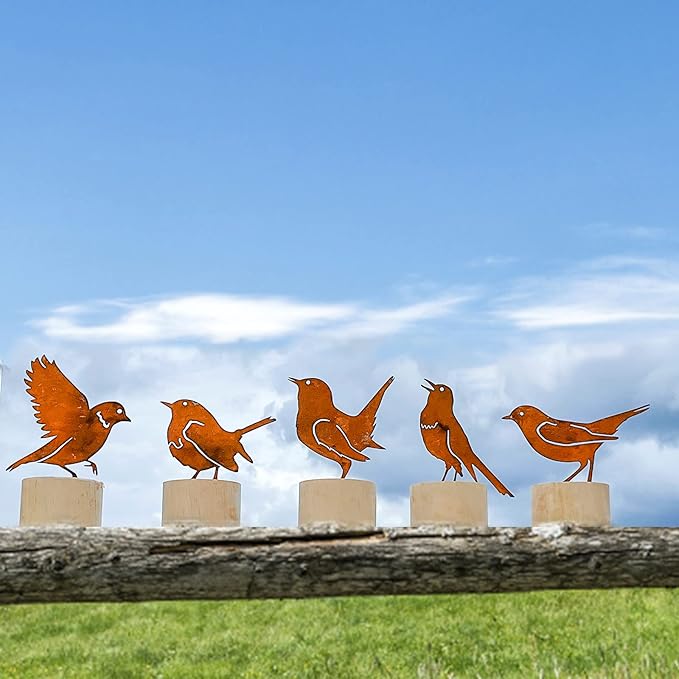 Rusty Bird Silhouette with Rusty Patina Birds Decoration Lifelike Metal Birds Garden Ornaments Silhouette Simulation Bird Figurine Rustic Outdoor Patio Yard Adornment (Fretwork)