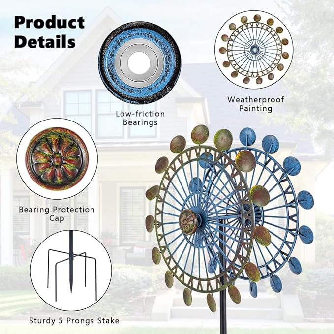 Metal Wind Spinners for Outdoor, Spinning Wind Sculpture with Sturdy Metal Stake, Art Decor for Garden, Yard, Patio, Lawn - Ideal Gift for Family & Friends