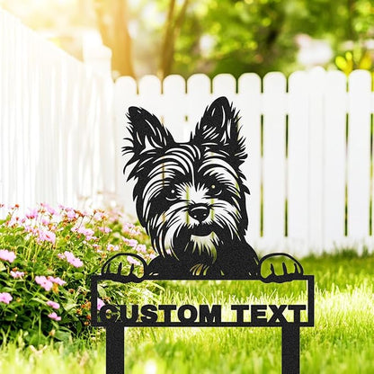 Custom Yorkshire Terrier Yard Sign with Stakes, Personalized Metal Garden Stake Lawn Sign with Dog Sculpture Animal Plaque, Customized Dog House Decor Garden Sign for Outdoor Lawn Backyard
