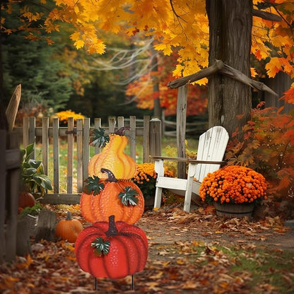 hogardeck Outdoor Fall Decorations for Home, 34" Decorative Garden Stakes with 3 Stacked Pumpkins for Fall Decor, Metal Yard Signs for Garden Home Lawn Patio Thanksgiving Decorations