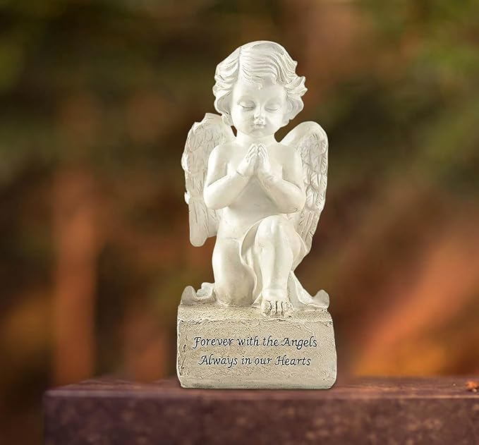 Artisan Flair Praying Angel Figurines,Resin White Cherubs Statues,Home Garden Memorial Angel Sculpture-6.5 Inch