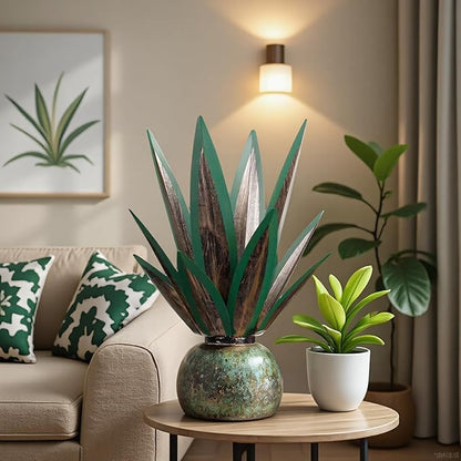 Tequila Rustic Sculpture, Metal Agave Plant Home Decor, DIY Hand Painted Metal Agave, Garden Yard Sculpture Lawn Home Art Decoration Statue, Garden Ornaments Outdoor Decor (Green)