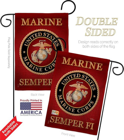 Marine Corps Burlap Garden Flag - Pack Armed Forces USMC Semper Fi United State American Military Veteran Retire Official USA Applique - House Banner Small Yard Gift Double-Sided Made In 13 X 18.5