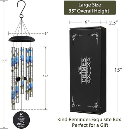 Blue Hydrangea Wind Chimes for Outside,Memorial Wind Chimes for Loss of Loved One Mother Father,Memorial Gifts,Sympathy Gift Baskets & Bereavement Gift idea,Wind Chime in Memory of a Loved One Mom