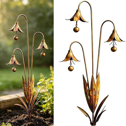 Triple Bluebells Garden Stake, Metal Garden Decor for Outside with Bells, Metal Flower Garden Stakes for Walkways, Patios & Lawn, Metal Flowers Outdoor Decor, Flower Yard Statue Art Decor