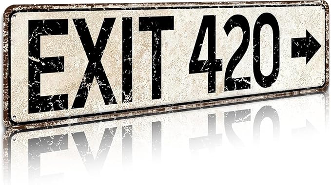 Vintage Metal Tin Sign for Trippy Room Decor, Retro Exit 420 Street Signs Cool Grunge Accessories and Outdoor Decorations 4x16 Inch