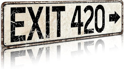 Vintage Metal Tin Sign for Trippy Room Decor, Retro Exit 420 Street Signs Cool Grunge Accessories and Outdoor Decorations 4x16 Inch