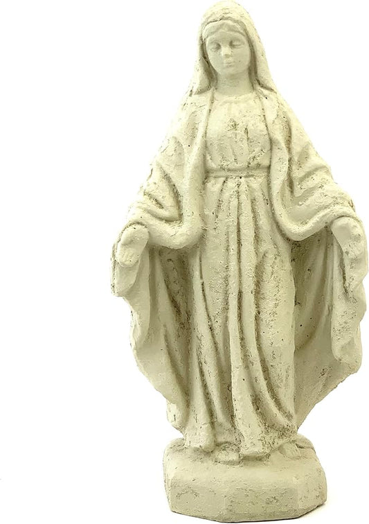 Traditional Virgin Mary Statue: Solid Durable Stone Statue with Distressed Texture. Perfect Home Design & Sealed for Outdoor Use. Handcrafted USA. (Classic/White)