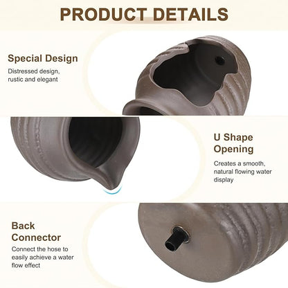 M METERXITY Ceramic Garden Fountain Spitter, Clay Pot Ecological Tank for Pond/Backyard Water Feature/Cave Waterfall/Landscaping, DIY Water Flow Jar Hydroponic Vase [5.5in, Vintage Brown]