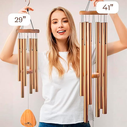 UpBlend Wind Chimes for Outside Gift – Deep Tone Wind Chime with Decorative Stone – Garden and Patio Décor for Porch or Yard, Elegant Outdoor Ornament, Meaningful Gift for Neighbors. 29” Bronze.