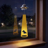 Funny Metal UFO Spaceship Wind Chime with Summoning Card Quirky Sci-Fi Hanging Decor for Bedroom & Study, Novelty Alien Gift for Teens & UFO Lovers, Unique Indoor Ornament (Cow)