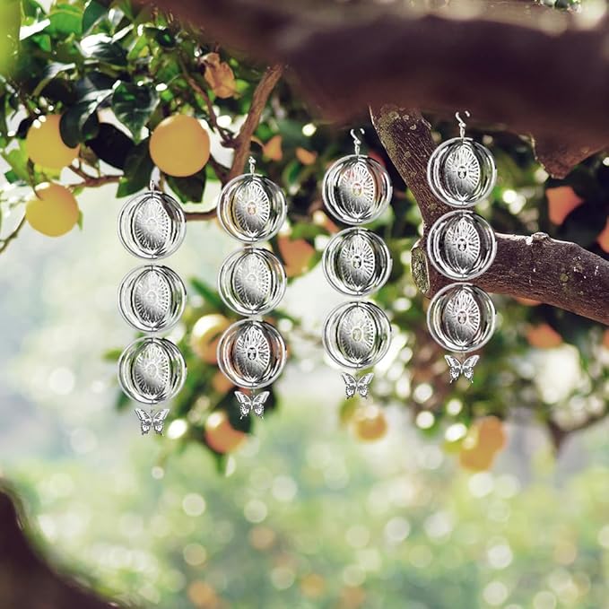 12PCS Bird Deterrents for Outside Patio, Stainless Steel Bird Reflectors to Keep Birds Away, Woodpecker Deterrent for House，Bird Scare Devices to Keep Pigeons Away from Your Garden (Sun face)