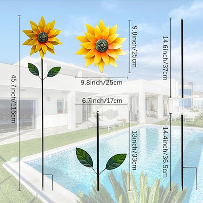 Sunflower Wind Spinner Outdoor, Metal Wind Sculptures with Stake, Outdoor Windmill Flower Pinwheels Decorations for Yard Garden Lawn Patio Decor 46 * 10 inchs