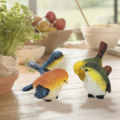 POCREATION Resin Birds Animal Figurine Decoration, 4 Pieces, Lawn Garden Ornaments for Home Courtyard Decor