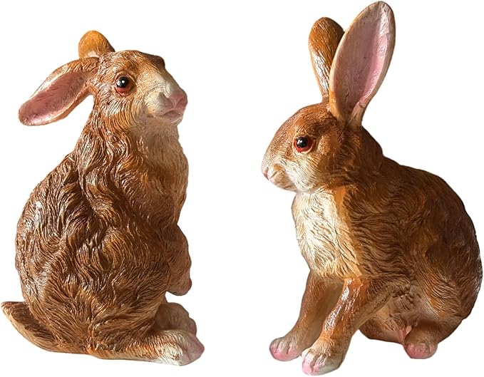 Bunny Decor Yard Decorations Outdoor Set of 2, Resin Hand-Painted Rabbit Figurines Outdoor Decor, Easter Rabbit Statues