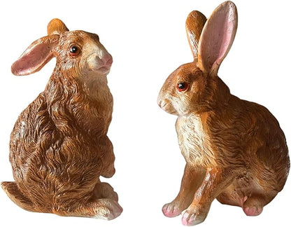 Bunny Decor Yard Decorations Outdoor Set of 2, Resin Hand-Painted Rabbit Figurines Outdoor Decor, Easter Rabbit Statues