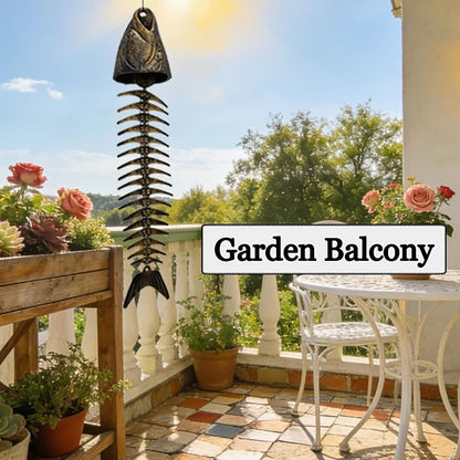 WANLIAN Fish Skeleton Wind Chime, Fish Wind Chime for Patio Porch Garden Balcony Beach House, Soothing Melody Gift for Fishing Lovers Housewarming Birthday Holiday