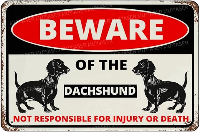 Beware Of The Dog Dachsund Sign Aluminum Metal Tin Signs Outdoor Yard Sign Warning Sign For Fence Yard Home Kitchen Farm Garden Wall Decor 8x12 Inch