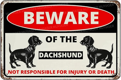 Beware Of The Dog Dachsund Sign Aluminum Metal Tin Signs Outdoor Yard Sign Warning Sign For Fence Yard Home Kitchen Farm Garden Wall Decor 8x12 Inch