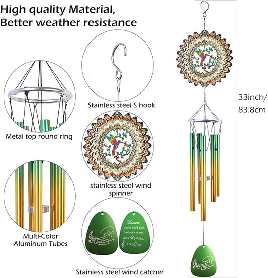 Aoedelyart Wind Chimes for Outside with Hummingbird Wind Spinner,33" Memorial Wind Chimes Outdoor Decor for Zen Garden Patio Home,Best Gifts for Mom Women Father Grandma Neighbors,Christmas Ornaments