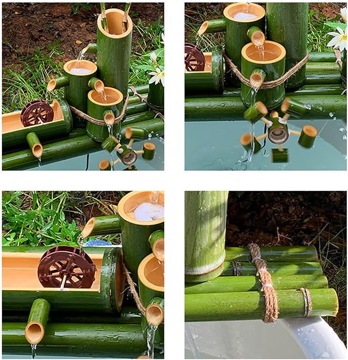 Bamboo Water Fountain Outdoor Water Fountain with Pump,Easy Install in Pond Or Garden,Handmade Smooth Natural Split-Resistant Bamboo,50Cm/19.7In