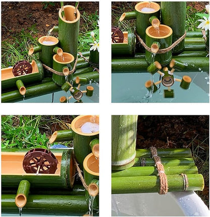 Bamboo Water Fountain Outdoor Water Fountain with Pump,Easy Install in Pond Or Garden,Handmade Smooth Natural Split-Resistant Bamboo,50Cm/19.7In