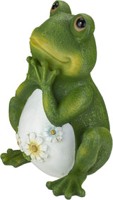 Roman Giftware Inc., 9.5" H Frog with Daisies Statue, Garden Collection, Outdoor Statue, Memorial, Resin Stone, Adorable Frogs and Flowers, Garden Décor (9x5x6)