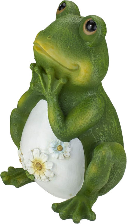 Roman Giftware Inc., 9.5" H Frog with Daisies Statue, Garden Collection, Outdoor Statue, Memorial, Resin Stone, Adorable Frogs and Flowers, Garden Décor (9x5x6)
