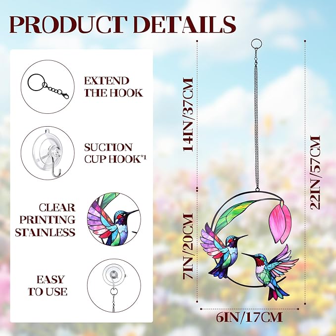 Hummingbird Gifts for Women, Hummingbird Sun Catcher for Window Hanging, for Mom Grandma Bird Lovers, Spring Suncatcher Garden Decor for Indoor Outdoor Windows