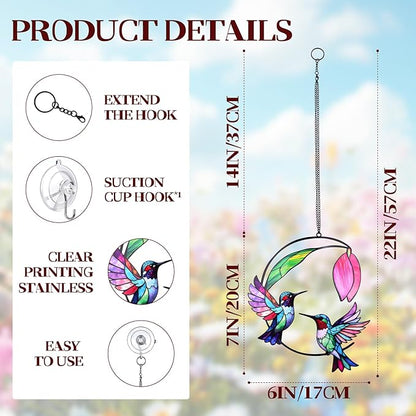 Hummingbird Gifts for Women, Hummingbird Sun Catcher for Window Hanging, for Mom Grandma Bird Lovers, Spring Suncatcher Garden Decor for Indoor Outdoor Windows