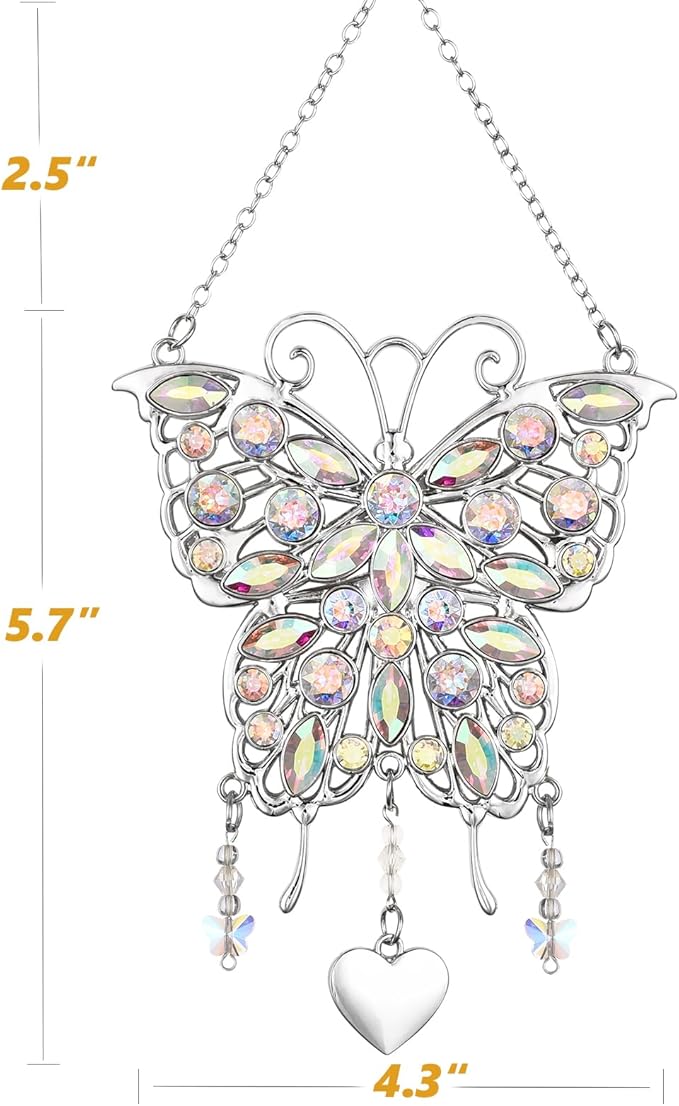 Glittering Butterfly Gift for Women - Valentine's Day, Birthday, Anniversary, Mother's Day Idea for Mom, Grandma, Wife - Hanging Ornament for Window Decor