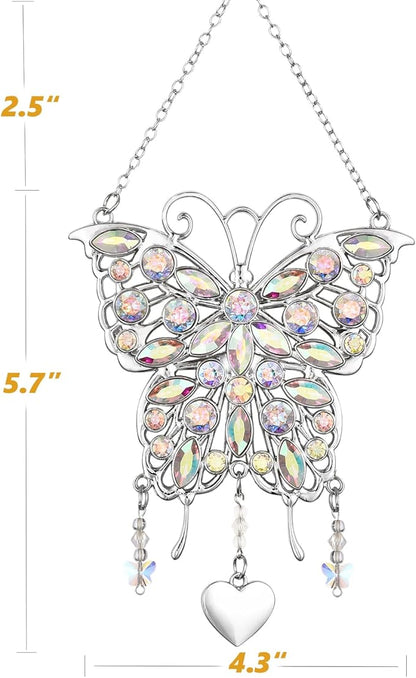 Glittering Butterfly Gift for Women - Valentine's Day, Birthday, Anniversary, Mother's Day Idea for Mom, Grandma, Wife - Hanging Ornament for Window Decor