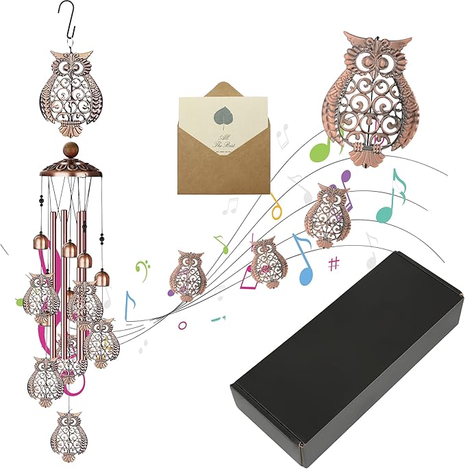 Wind Chimes for Outside- Owl，Owl Gifts for Women Men，Metal Wind Chimes Memorial for Outside/Indoors, Lawn, Patio, Home, Porch, Yard Decor, Garden Decorations