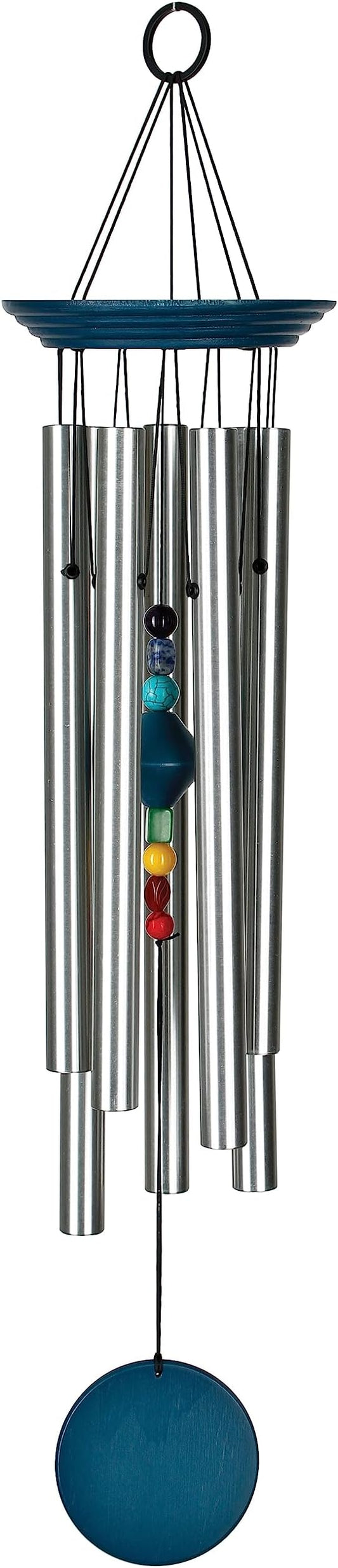 Woodstock Wind Chimes for Outside, Outdoor Decor, Outdoor and Patio Decor, Porch Decor, Meditation, Yoga Awareness Relaxation 24" Woodstock Chakra Chime Seven Stones Large Size Blue Wind Chime (CC7LB)