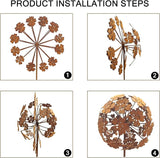2 Pack Metal Flower Stakes for Outside, 3D Rusty Metal Plants Garden Statues Yard Art, Outdooor Decorative Garden Stake for Flower Bed Lawn Balcony Flower Pot (Style 2)