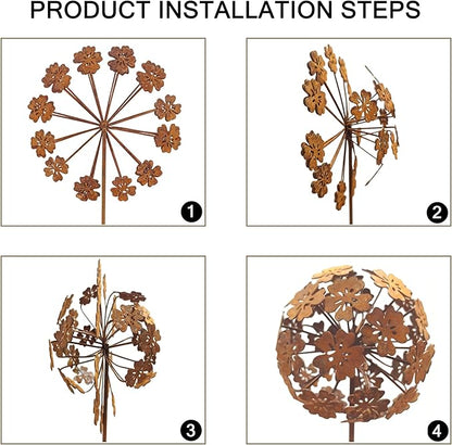 2 Pack Metal Flower Stakes for Outside, 3D Rusty Metal Plants Garden Statues Yard Art, Outdooor Decorative Garden Stake for Flower Bed Lawn Balcony Flower Pot (Style 2)