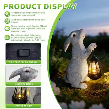 11.8 Inch Bunny Solar Garden Statue, Easter Rabbit Figurine with Glowing Lantern, Handcrafted Resin Outdoor Decor for Patio, Balcony, Yard, Gift for Women, Housewarming, Birthday, Easter Party Decor