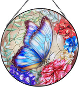 RIVEENY Stained Glass Butterfly Window Hanging, 10" Sun Catcher Gift for Women, Glass Ornament Window Decor for Garden Butterfly Lovers