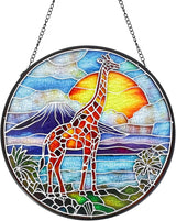 Giraffe Stained Glass Window Hanging Suncatcher with Chain - 7.9" Outdoor/Indoor Art Decor for Home Garden, Thanksgiving, Wedding, Mother's, Valentine's & Christmas Ornaments Present Gifts
