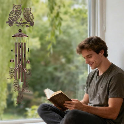 Wind Chimes for Outside - Owl Gifts for Women Mom Grandma Metal Windchimes with Greeting Card Indoor Outdoor Art Decor Garden Patio Lawn Hanging Decoration Christmas New Year Birthday Gift