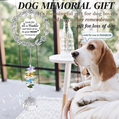 Dog Memorial Sun Catcher - Paw Print Sympathy Gift for Dog Lovers, Crystal Suncatcher Remembrance for Grieving Owners, Rainbow Maker Hanging Present for Pet Loss