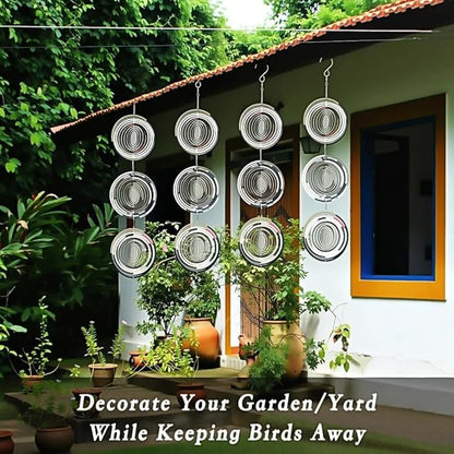 12PCS Bird Deterrents for Outside Patio, Stainless Steel Bird Reflectors to Keep Birds Away, Woodpecker Deterrent for House，Bird Scare Devices to Keep Pigeons Away from Your Garden