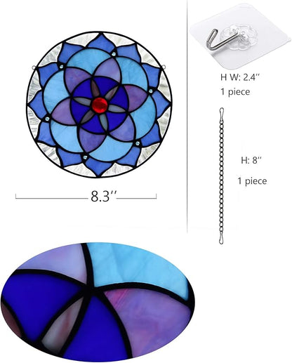 Flower of Life Decor Stained Glass Window Hanging,Sacred Geometry Spiritual Gift for Mom on Thanksgiving Day,Christmas,Mother's Day