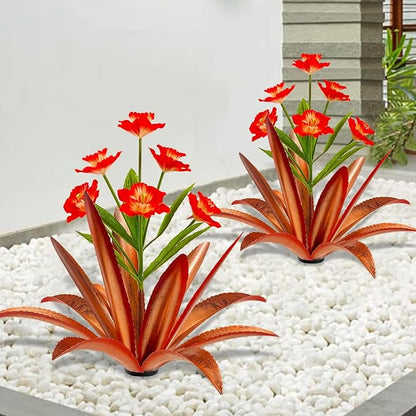 TOMBABY Huge Metal Agave Plants Outdoor Decoration Outdoor Garden Decorated with Flowers Mexican Yard Art Plant Garden Gift (1 Big red)