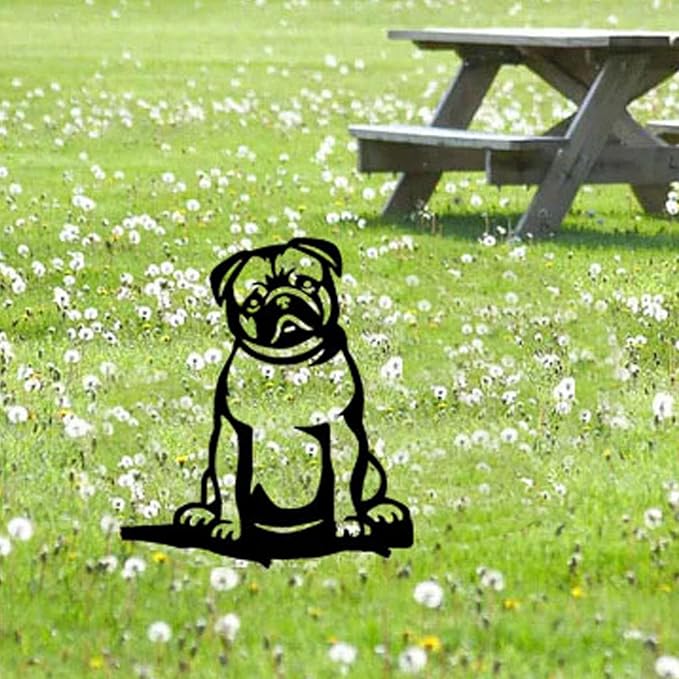 Metal Garden Dog Statue Ornament Gift Metal Art Dog Silhouette Decoration Steel Dogs Statue Decorative Garden Stakes for Yard, Lawn, Patio, Pathway (Bulldog)