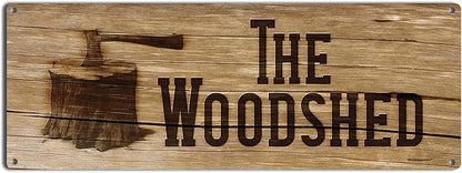 The Woodshed, 5.75 x 15.5 Inch Aluminum Sign, Rustic Decor for Barn, Shed, Out Building, Lean-to, Campfire Pit, Gifts for Lumberjack, Logger, Sawyer, Dad, Grandpa 0616-RK3409-SP