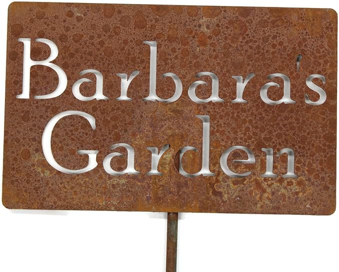 Classic Metal Garden Markers Clearance Items 20 to 33 Inches Tall (Barbara's Garden 23", Naturally Rusted)