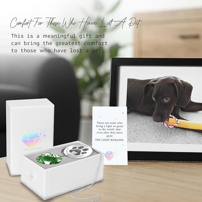 Mooncraftlogy Dog Memorial Gifts, Unique Loss of Pet Sympathy Idea, Green Crystal Ball Rainbow Suncatcher with Paw Print for Cat or Dog Remembrance and Bereavement